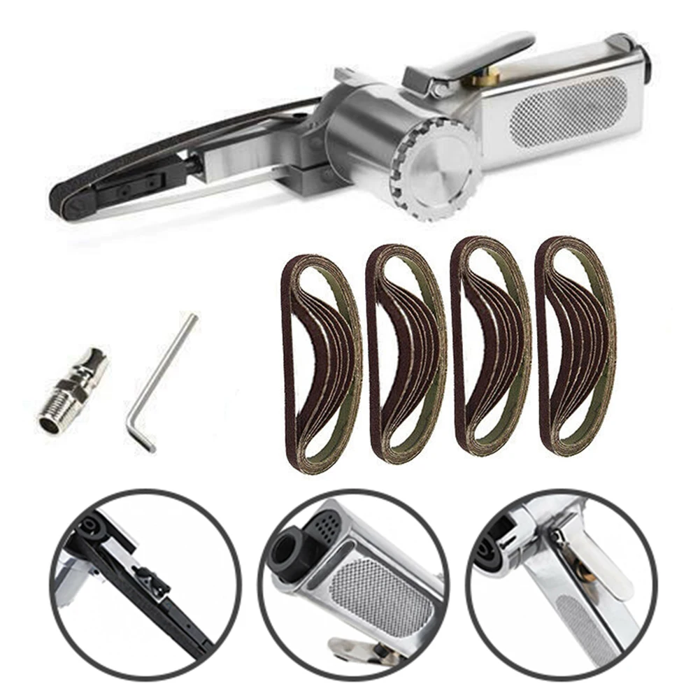 

10mm Air Belt Sander 330X10mm Power File Detail + 50 Belts 60-120 Grits
