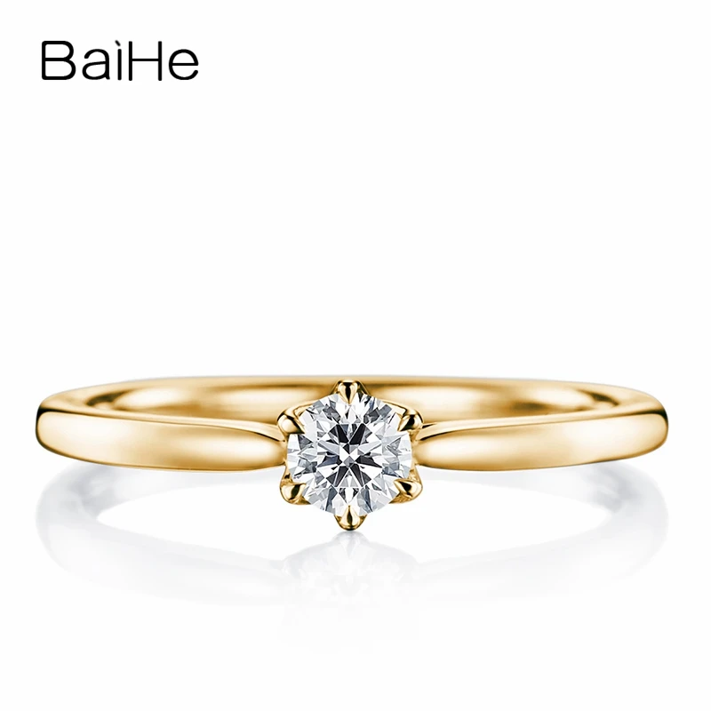 BAIHE Solid 10K белое золото(AU417) Сертифицированный 0.25ct круглый вырез тренд Moissanite свадебные женские ювелирные изделия элегантные Подарочные Кольца