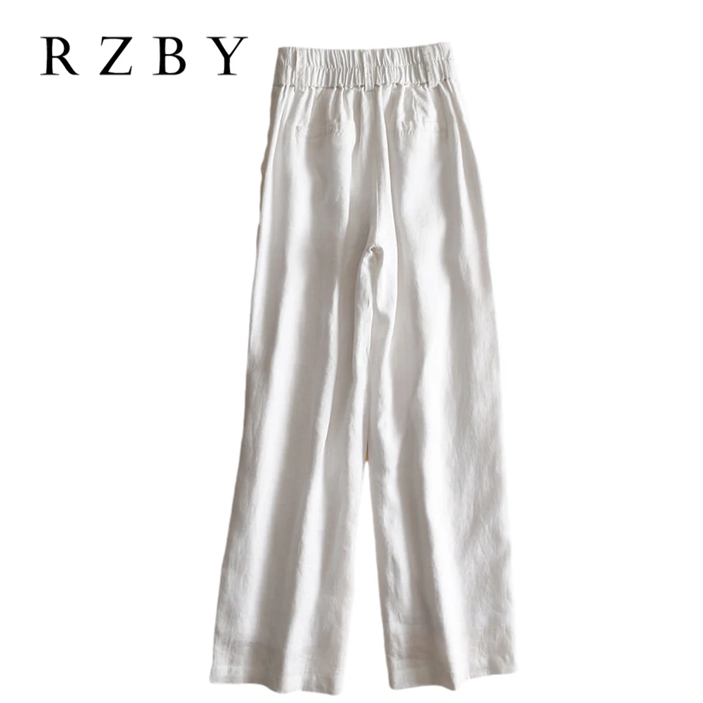 Брюки женские прямые с карманами модные повседневные длинные льняные свободные