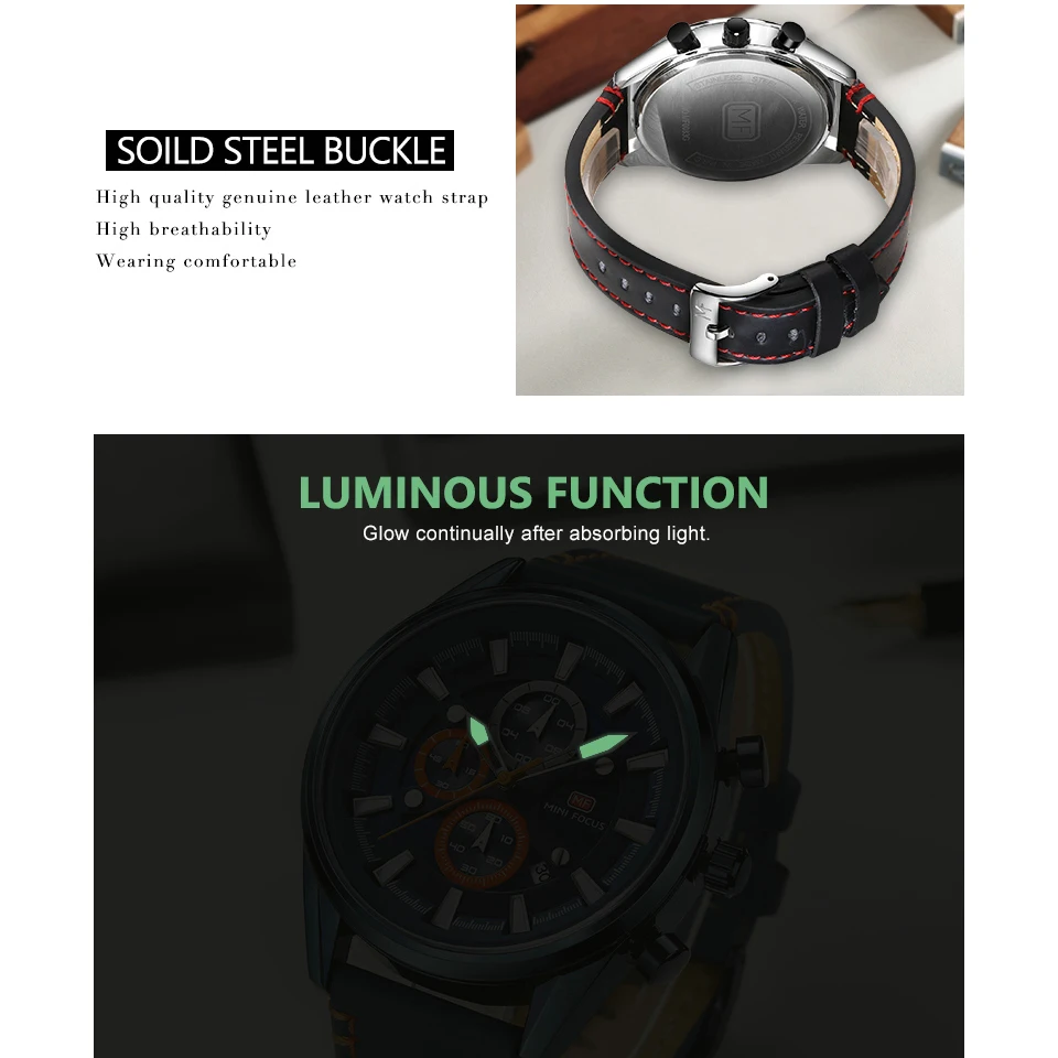 Мужские кварцевые часы-хронограф MINI FOCUS коричневые многофункциональные часы с 3