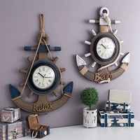 mediterranean retro anchor clock beach sea theme nautical ship wheel rudder steering wheel decor wall hanging decoration