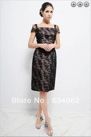 free shipping 2016 womens elegant dress plus size vestidos formales cap sleeve short black lace mother of the bride dresses