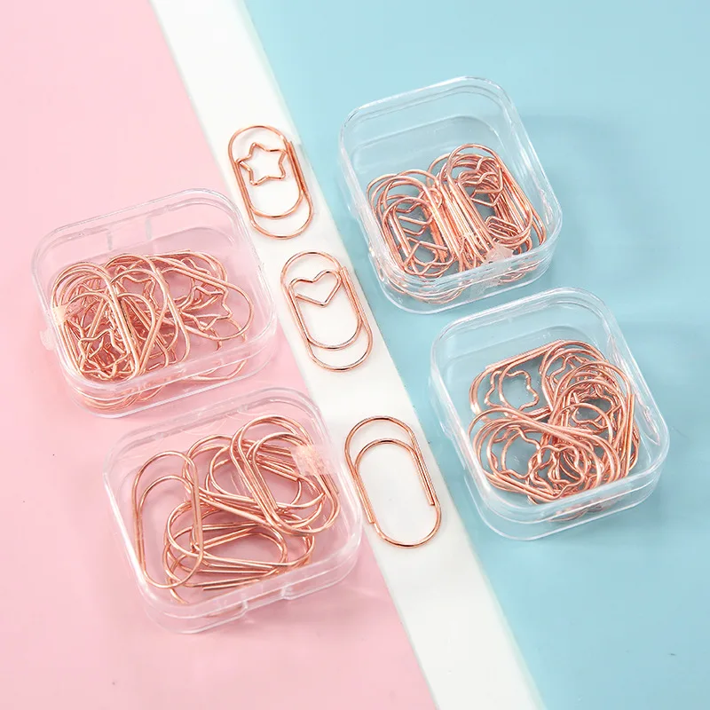 

12Pcs/Box Creative Metal Simple Paper Clip Set Bookmarks Office Bookmarks Binder Paperclips Planner Accessories Stationery