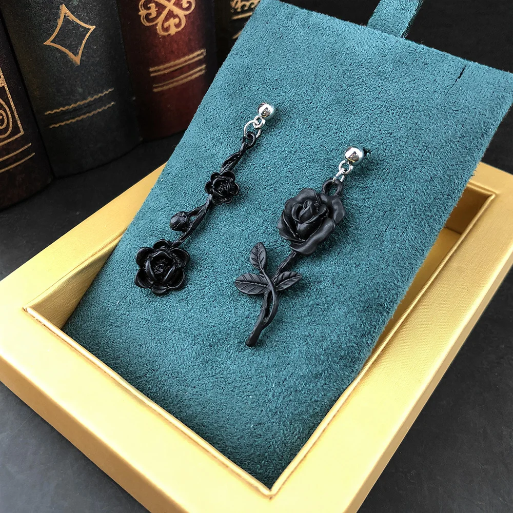 Gothic Jewelry Ornament Dark Goth Black Briar Rose Ear Stud Unglazed Club Rock Hip-Hop Asymmetry Dangle Earring | Украшения и