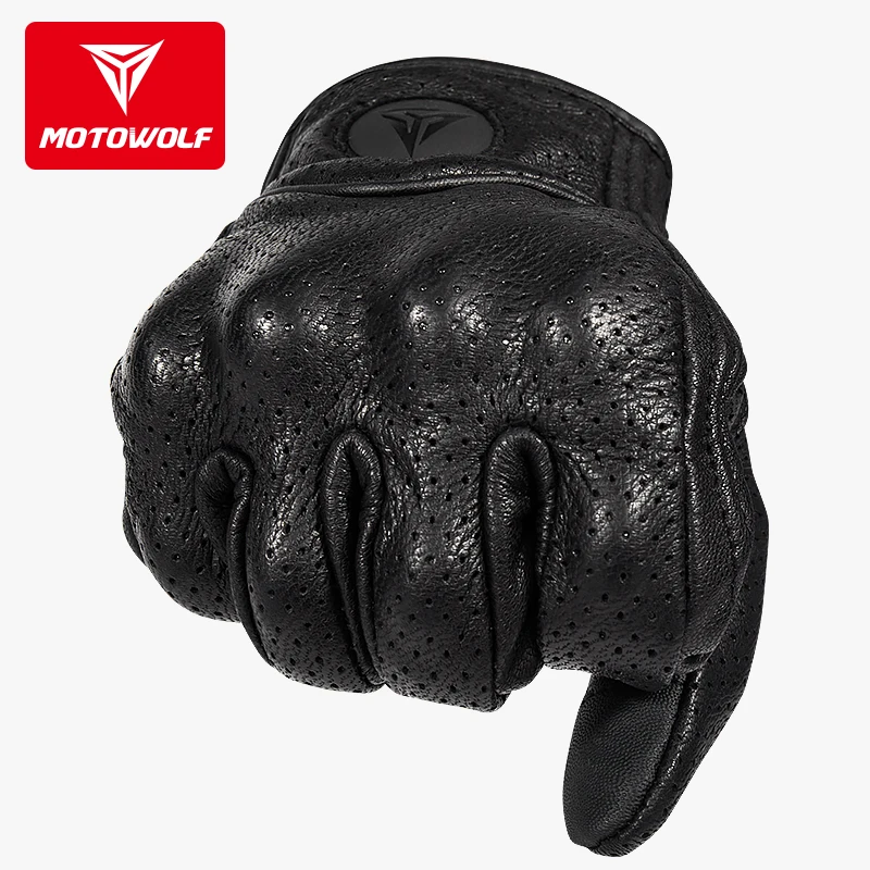 Мужские мотоциклетные перчатки MOTOWOLF винтажные кожаные защитные в стиле ретро