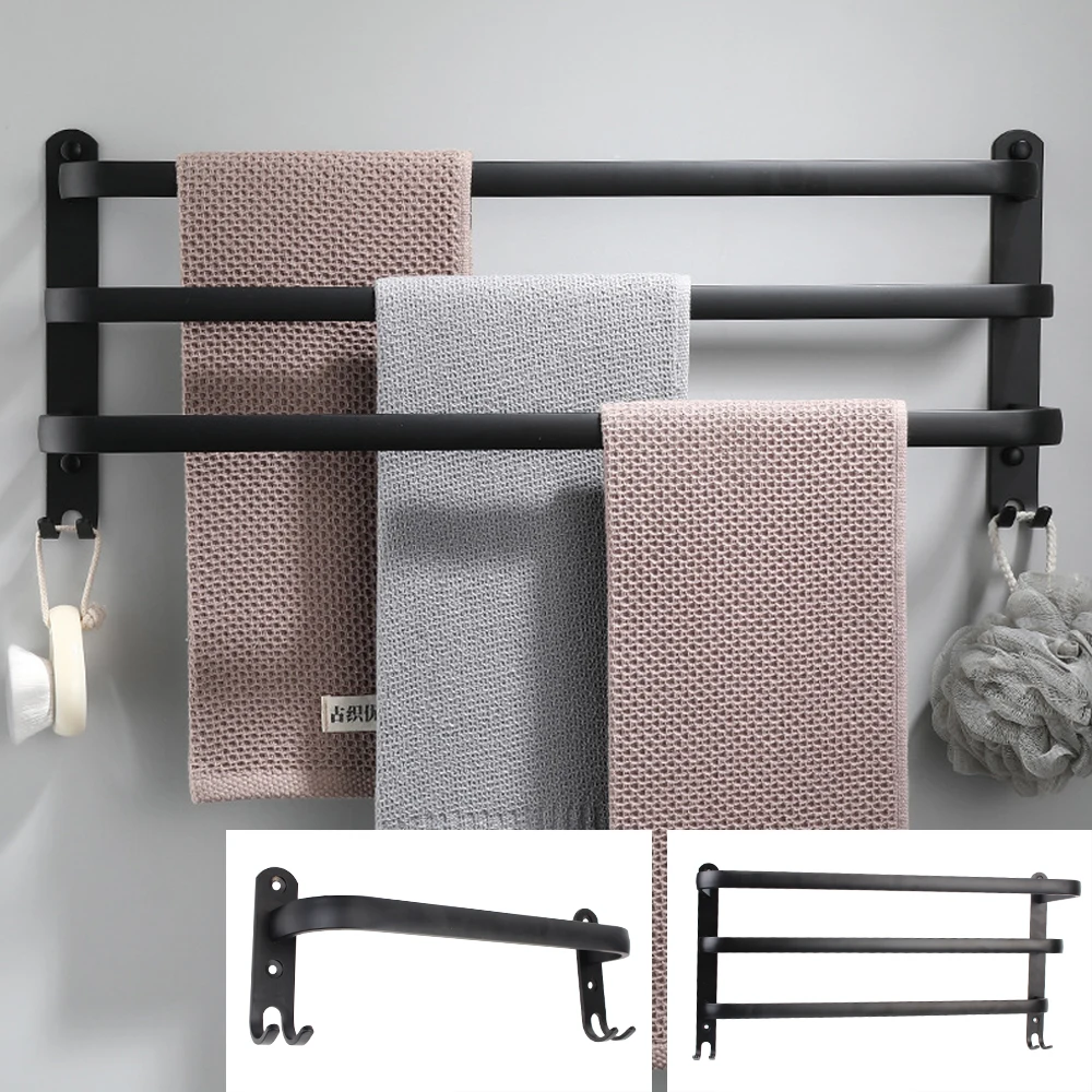 

Aluminum Towel Holder Towel Hanger Wall Mounted 30-50 CM Rod Multilayer Towel Bar Towel Rack Bathroom Accessories