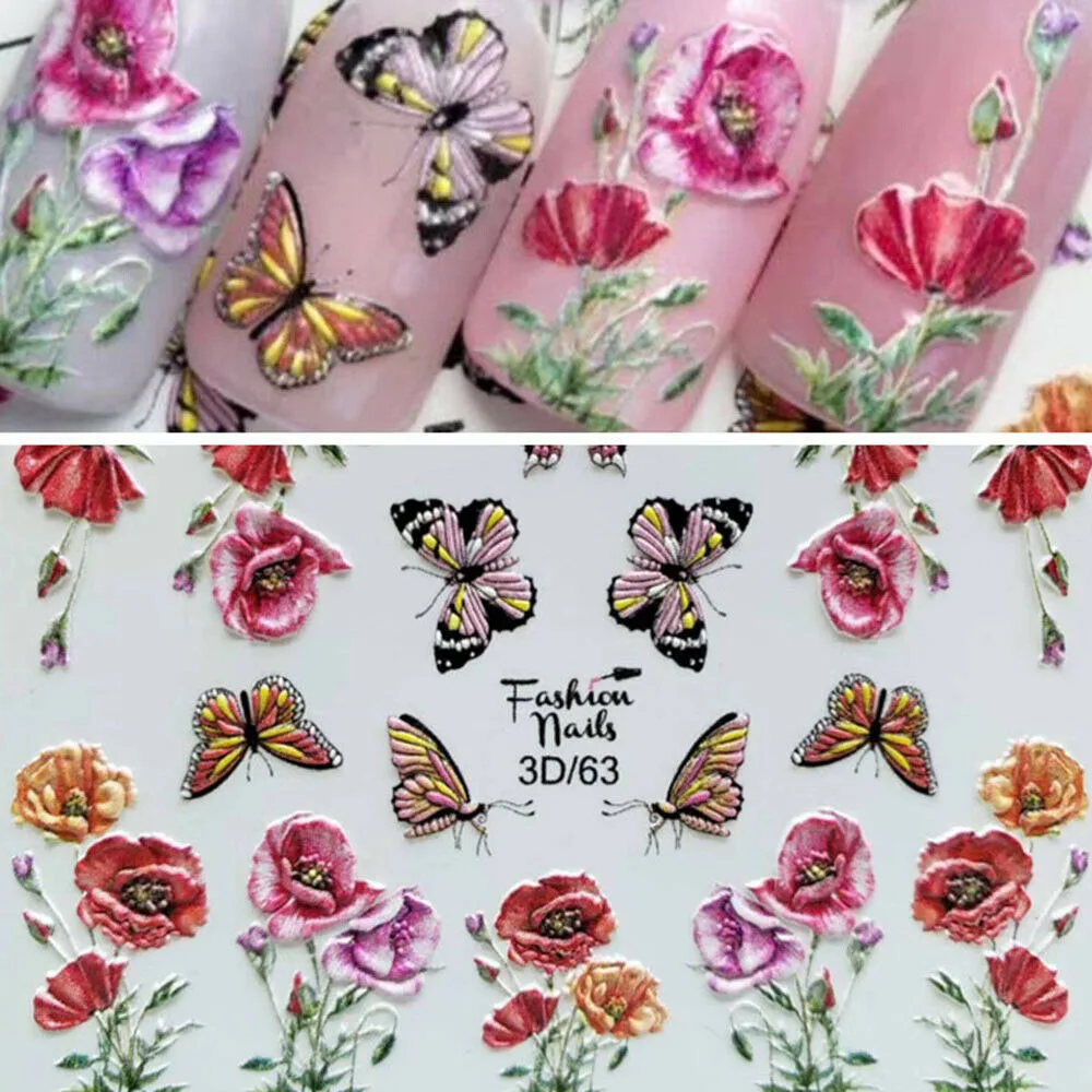 5D акриловая гравировка розового наклейка с цветком для ногтей тиснением