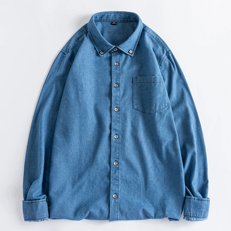 Рубашка мужская джинсовая с карманами модная повседневная спортивная
