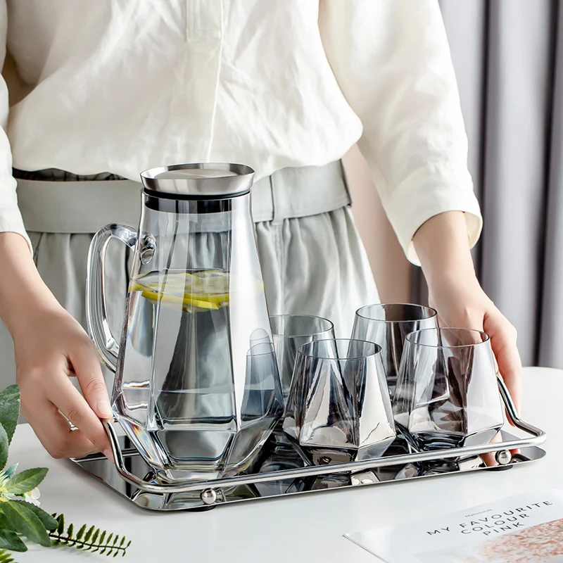 Cold Water Kettle Water Mug Set Glass Waterpot Cup for Milk Juice Cola Sprite Drinkware Kitchen Supplies