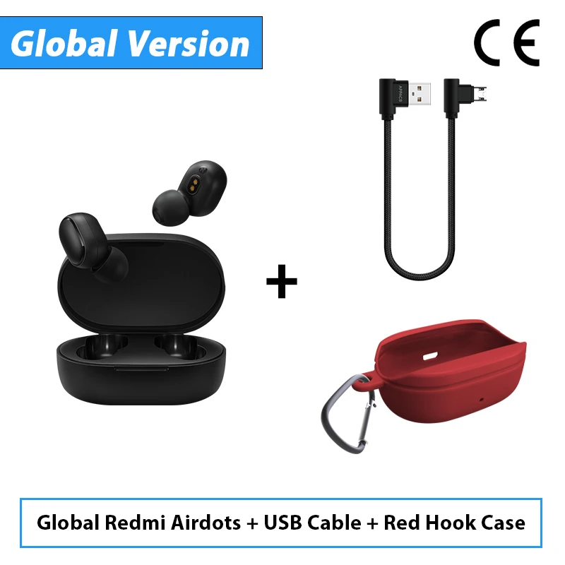 Add Cable Red Hook Глобальная версия Xiaomi Redmi Airdots TWS Bluetooth наушники стерео бас Bluetooth 5,0 с микрофоном громкой связи Наушники AI - Цвет: Add Cable Red Hook