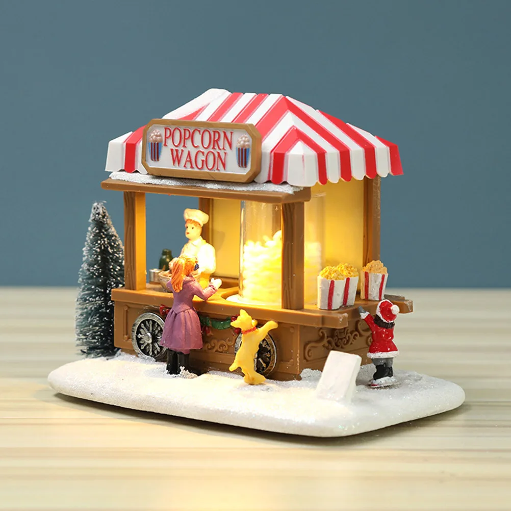 

Resin Christmas Snow Scene Village Houses Town Dining Car Light Up Ornament LED Light Holiday Gifts Xmas Decoration New Year