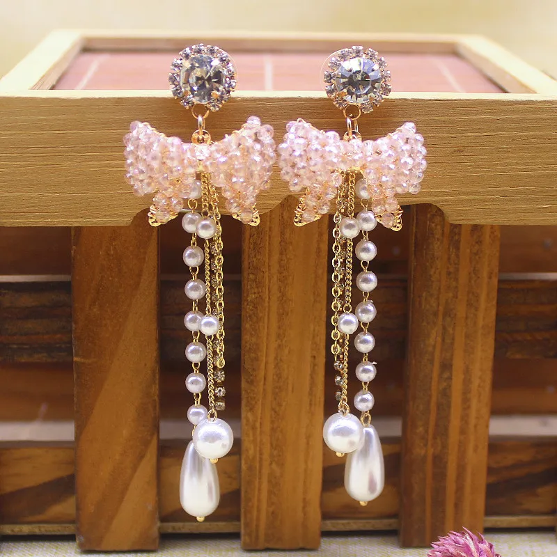 Zerong Ejewelry розовые серьги с кристаллами, висячие серьги с жемчугом для женщин, ювелирные изделия, аксессуары, позолоченные женские серьги