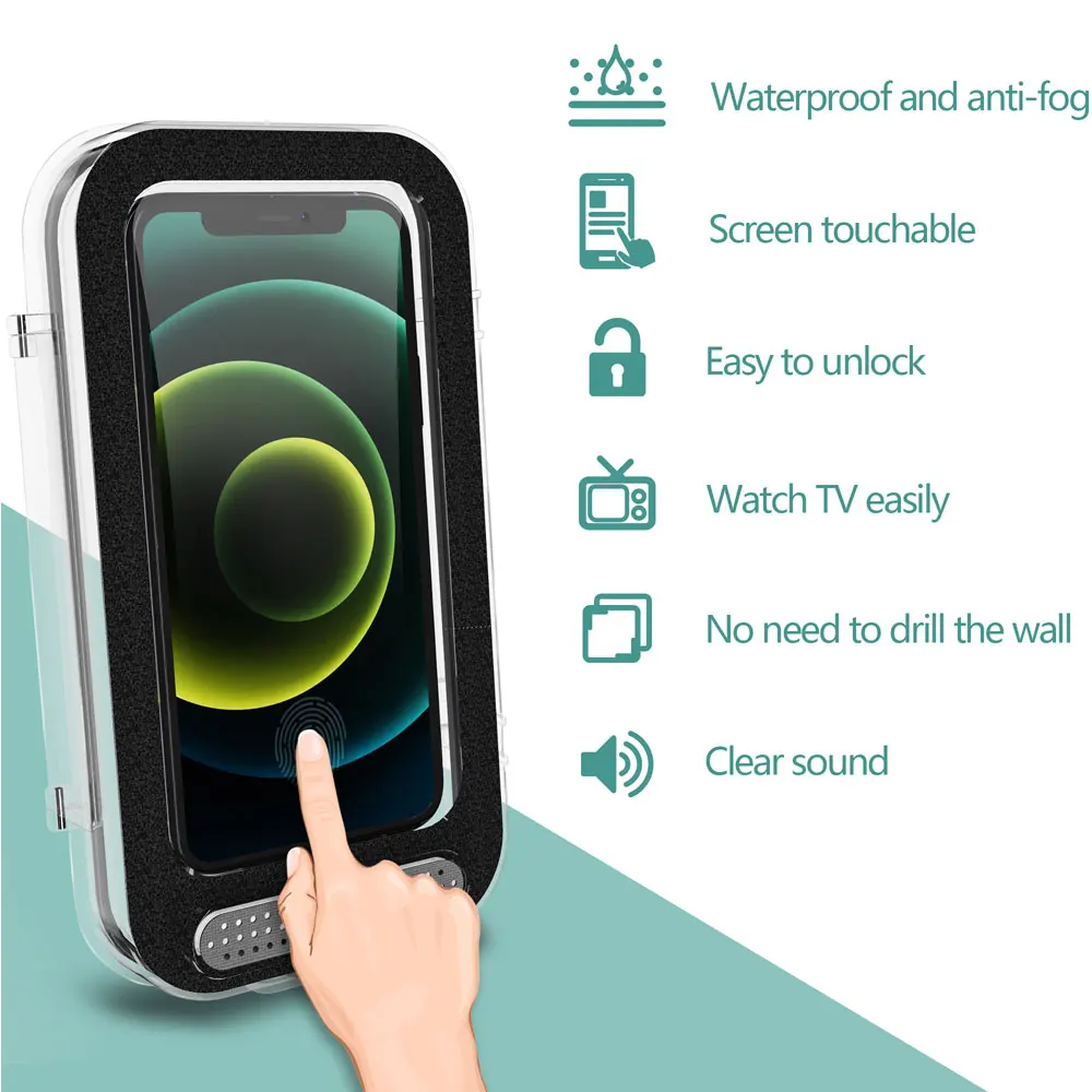 home wall waterproof mobile phone box self adhesive holder touch screen bathroom phone shell shower sealing storage box free global shipping