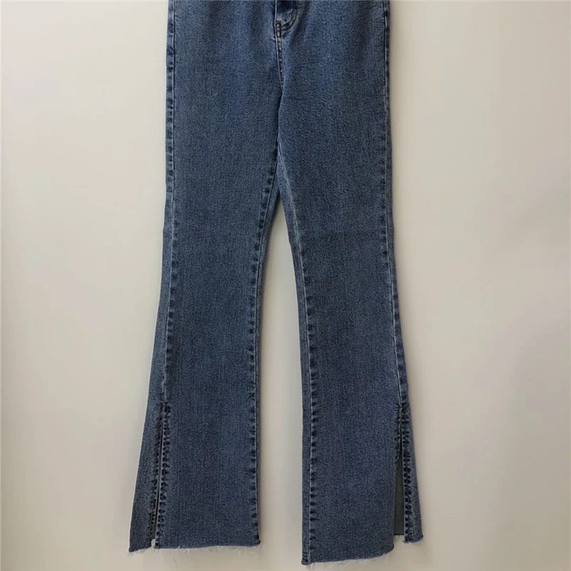 

2021 New Classic Women's Jeans High Waisted Denim Flare Pants Retro Washed Buttons Streetwear Slim Chic Female Trousers