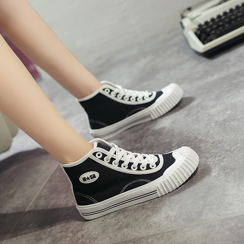 

Fashion Women's Canvas Shoes High-Top New Thick Trend Wild Breathable Shoes Non-slip Comfortable Shoes Women W31-09