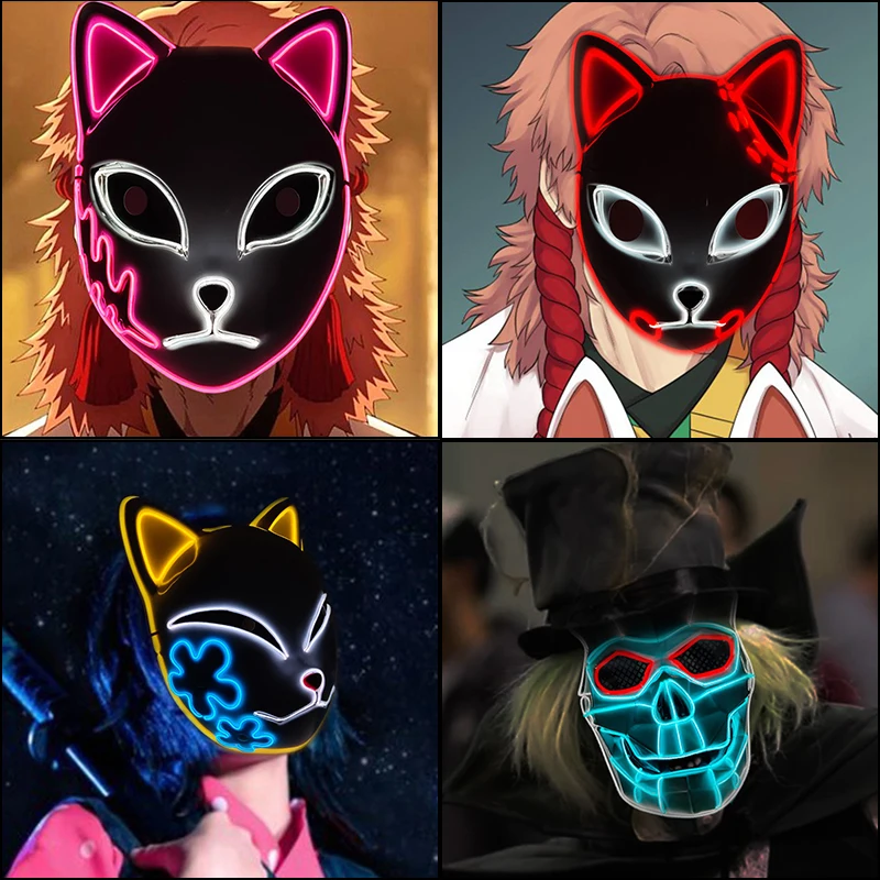 New Fashion Luminous LED Mask Multicolor Neon Glow Party Scary Halloween Cosplay Light Up | Дом и сад