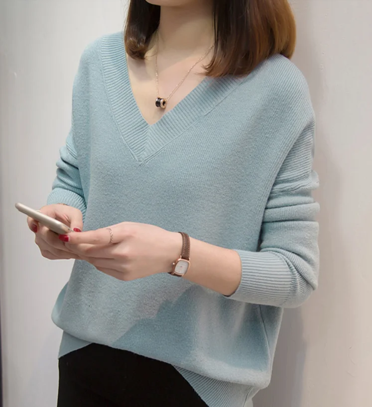 Пуловер размера плюс с v-образным вырезом женские вязаные свитера 2020 Осень-зима