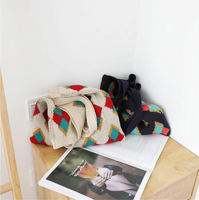 Вязаная крючком сумка-тоут с рисунком в виде ромбовидной решетки для подростков