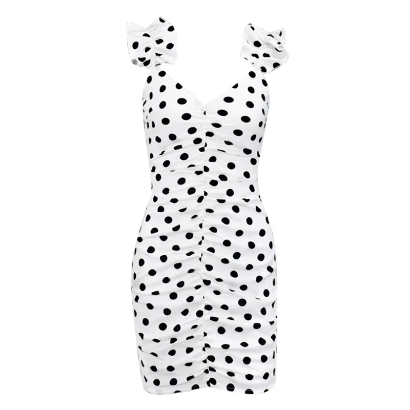 

TRODEAM New Summer Bodycon Bandage Dress Women Sexy Off Shoulder mini Dress Elegant Sleeveless Polka Dots Slim Short vestidos