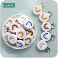 bopoobo baby teether 5pcs silicone cartoon rainbow metal pacifier clip no bpa round pacifier with accessories diy toys for baby