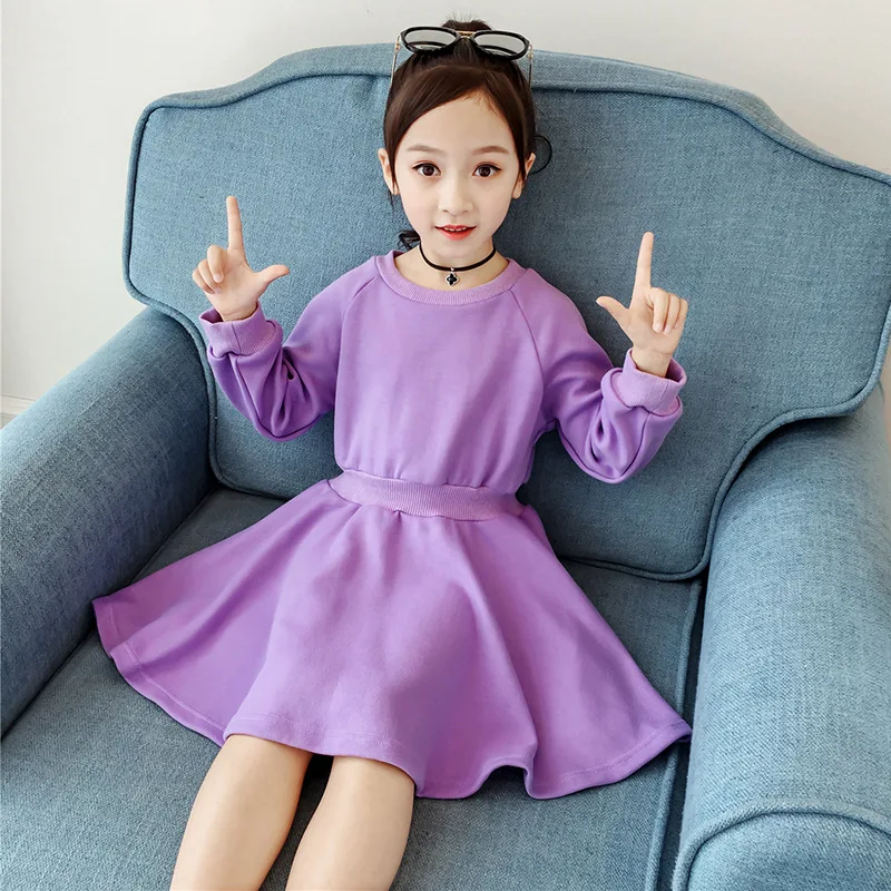 Платье-свитшот для девочек однотонное детское весенне-осеннее ТРАПЕЦИЕВИДНОЕ