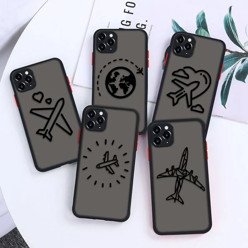 

Black Airplane Case For Iphone 11 12 Pro Max Cases Transparent Fundas On Iphone 7 8 XR SE 2020 6 6S Plus Xs Mini IPhone12 Covers