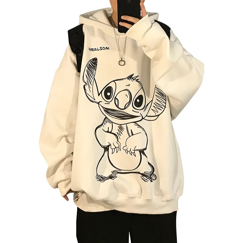 Осенне-зимние толстовки с капюшоном Disney Kawaii Мультфильм Стич аниме эскиз теплые