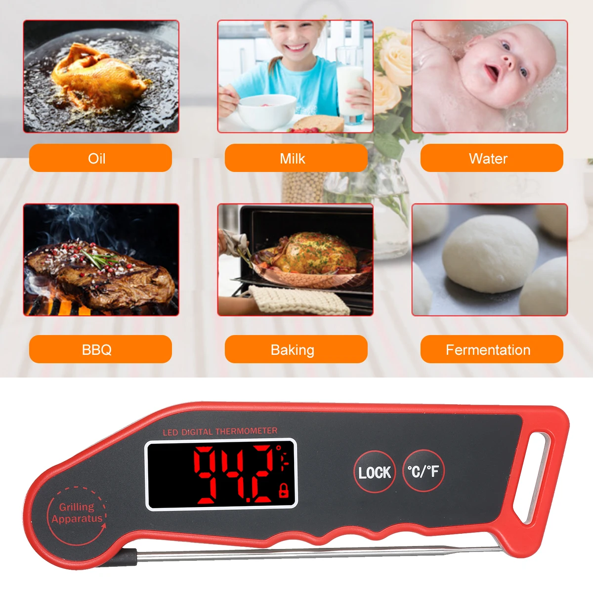 

LED Digital Food Temperature Meter Instant Read Meat Soup Beverage Food Thermometer 1.9-inch Accurate Easy Cooking Thermometer