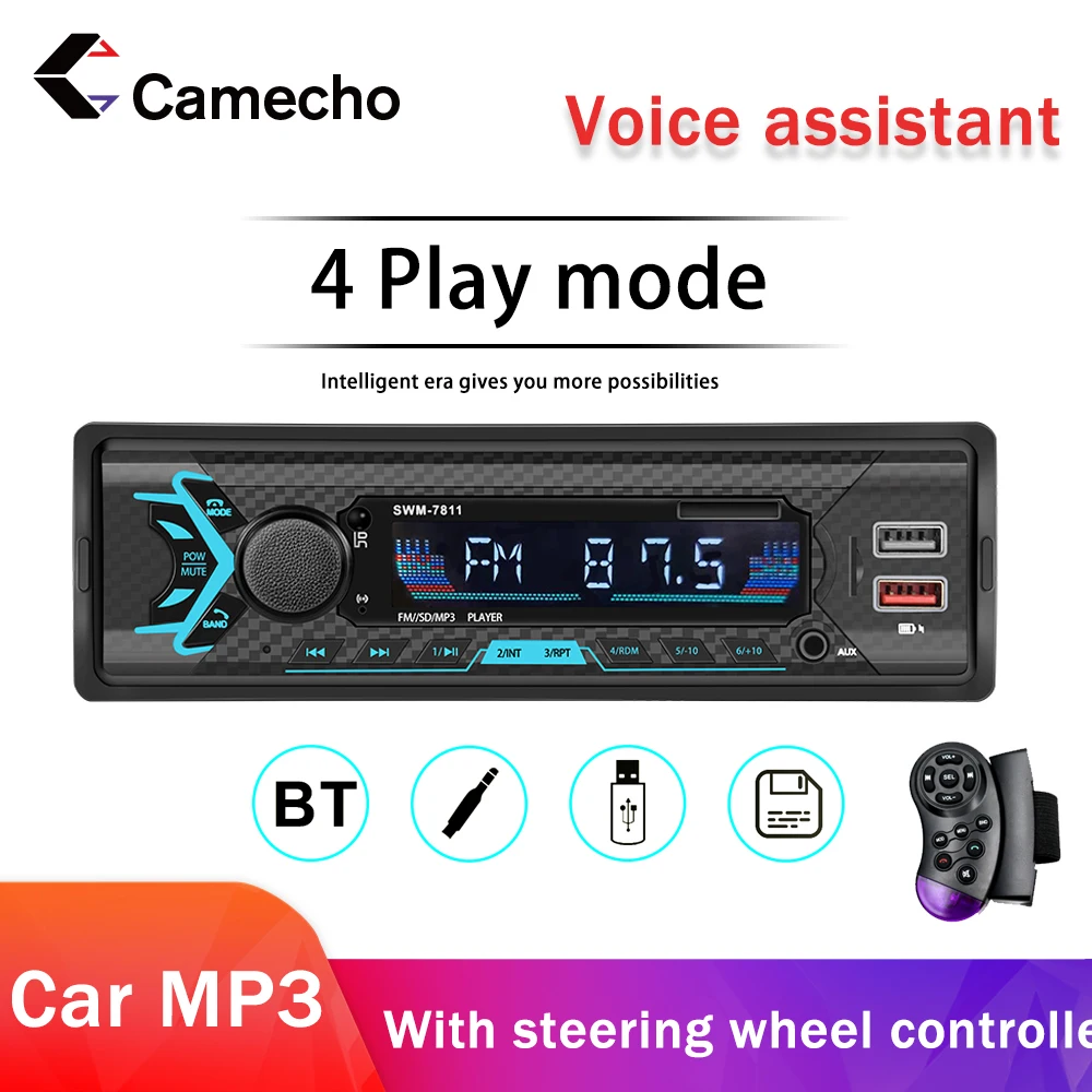 

Camecho 1Din Car Radio Stereo With Remote Control Digital Bluetooth Audio Music Stereo MP3 Player USB/SD/AUX With Voice Assisant