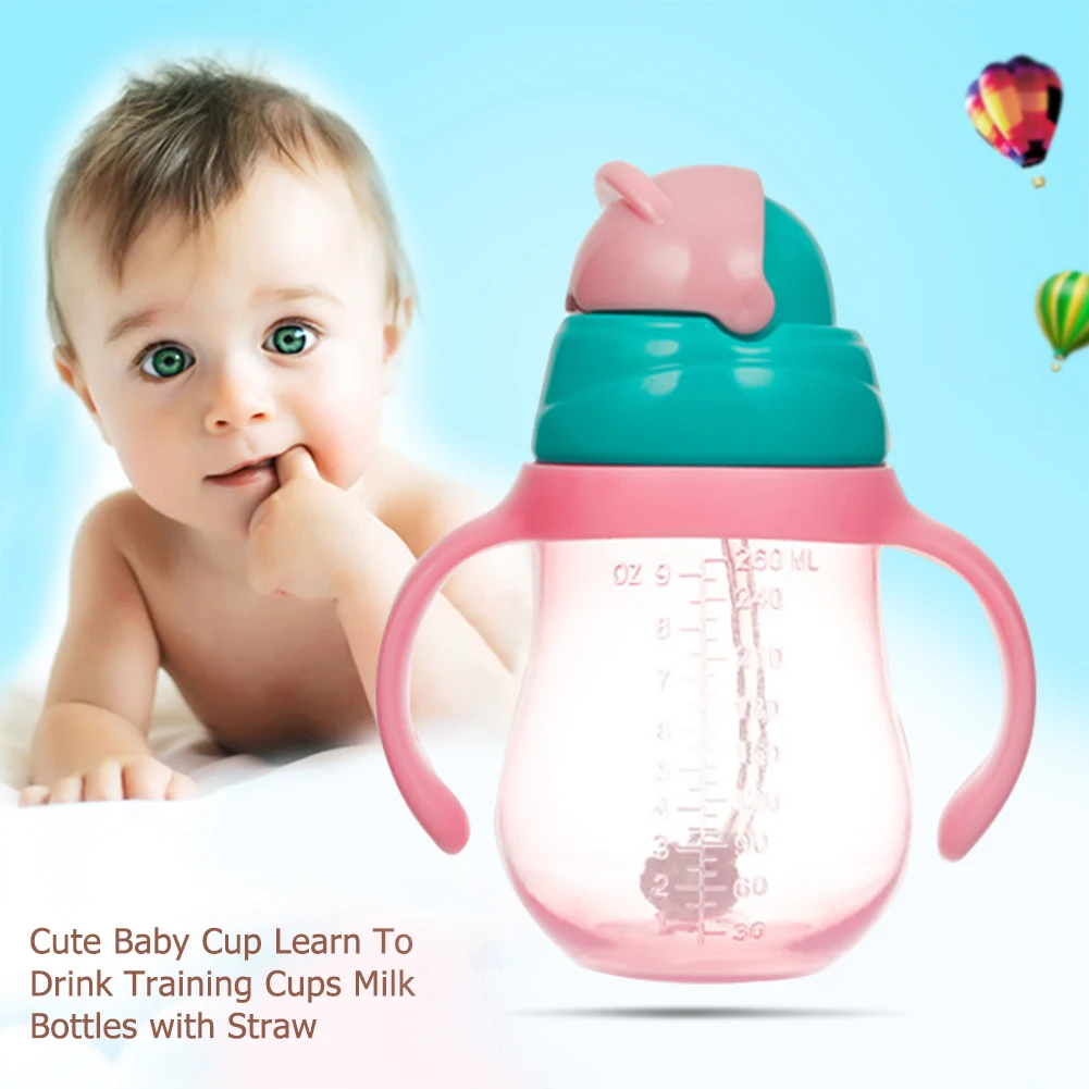 

Baby Toddler Drinking Water Handle Botttle with Cup Strap Straw Leakproof Newborn Babe Water Bottle Sraw Cup with Handles