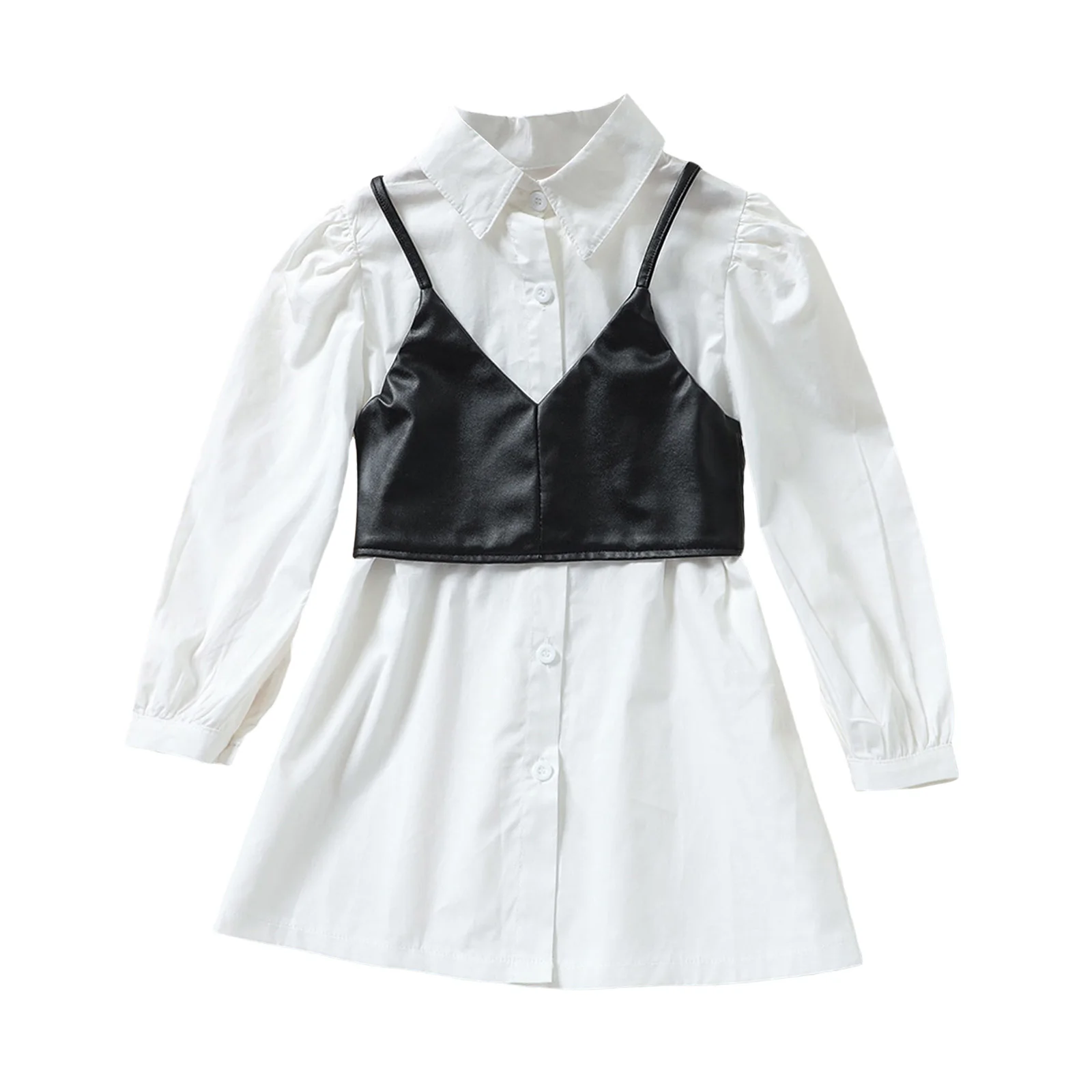 Детское платье с длинным рукавом и жилетом для маленьких девочек модное