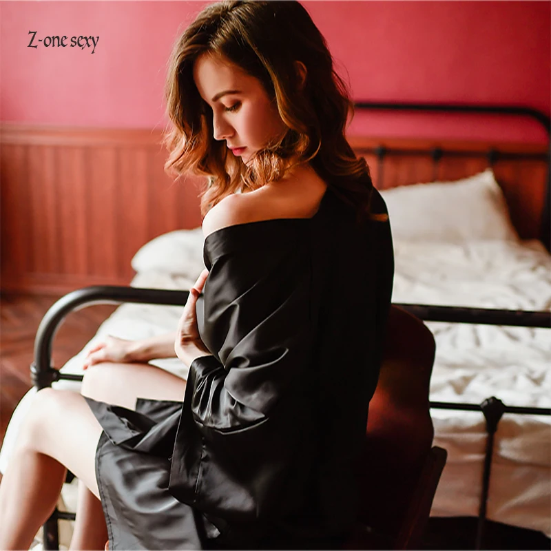 New autumn new underwear sexy housewear women's robe allure silk cardigan pajamas robe sets