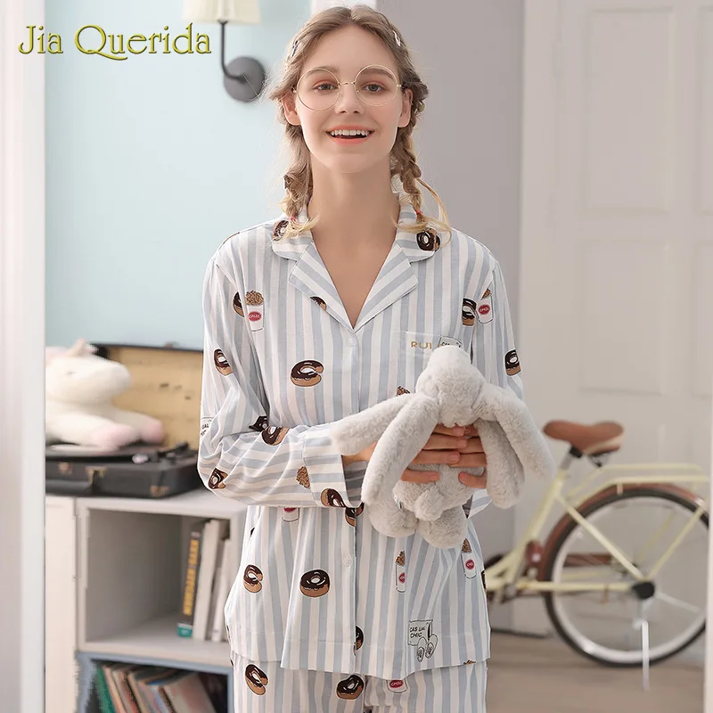 Пижамы Пары кардиган Повседневный 100% чистый хлопок с длинным рукавом Розовый