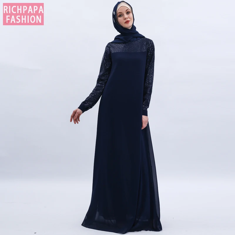 Шифоновые блестки Abaya Дубай мусульманский хиджаб платье кафтан Abayas женская