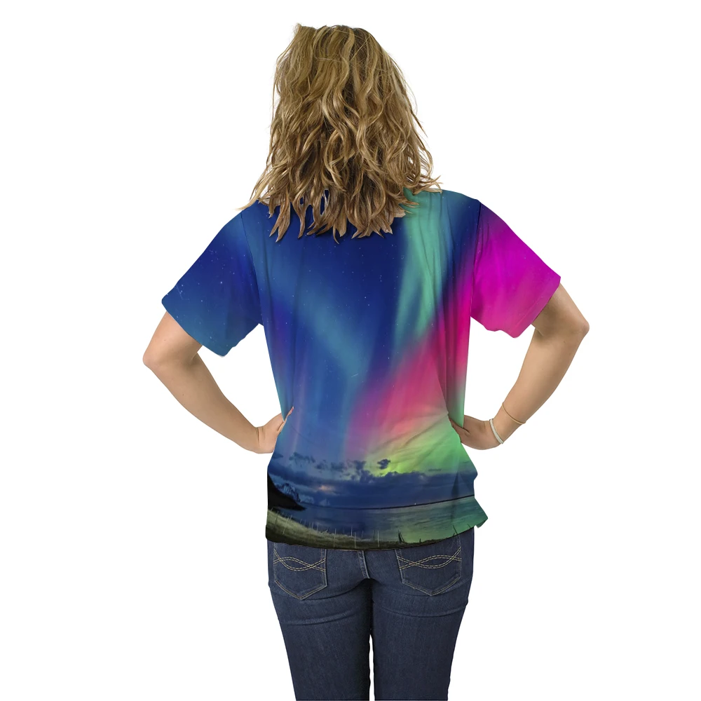 

Fashion T-shirt For Men's polar lights Print Shoulder Sleeve Color Matching 2021 Summer New Casual Short-sleeve O-neck Tops