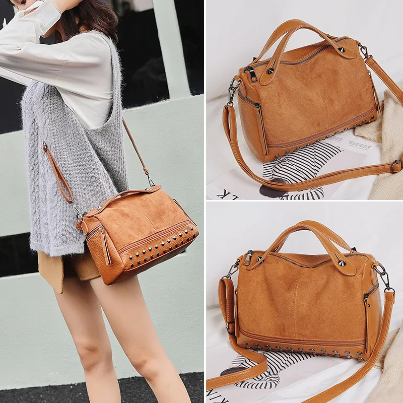 

Crossbody Bags For Women Wide Shoulder Strap Tote Retro Women Leather Handbags Luxury Designer Ladies Hand Shoulder Bag Rivet