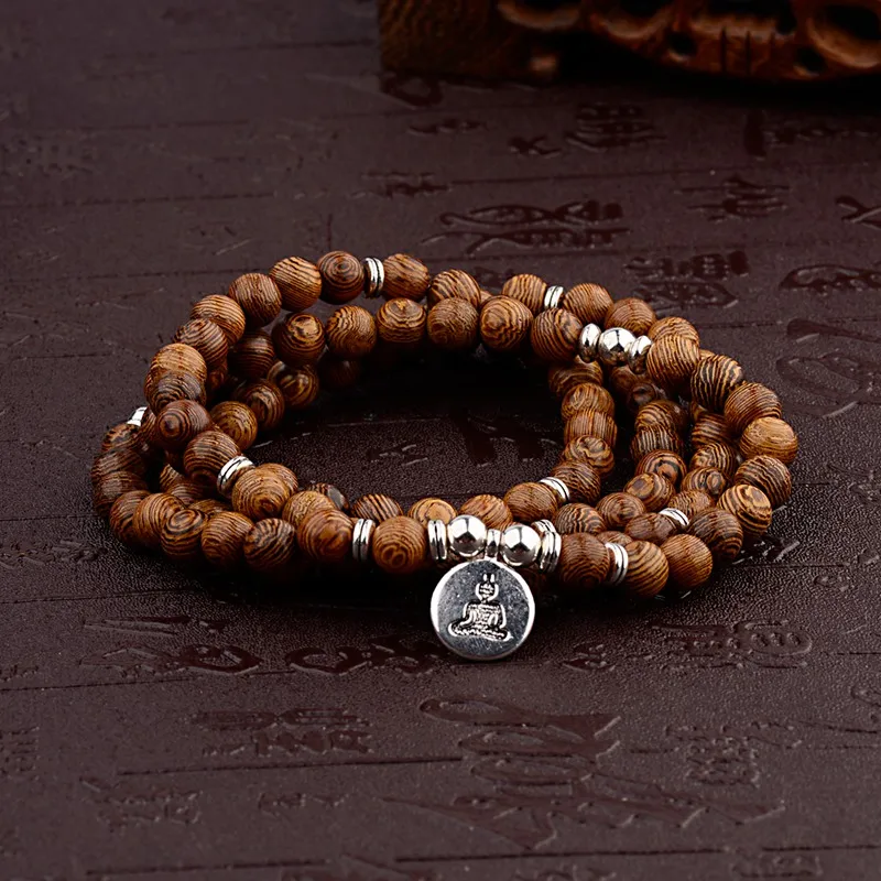

Multilayer Wood Beads Buddha Lotus OM Bracelet Tibetan Buddhist Mala Charm Rosary Bracelet Yoga Wooden For Women Men Jewelry