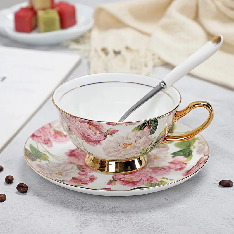 YeFine Ceramic Afternoon Black Tea Cups And Saucers Bone China Coffee Cup With Tray Porcelain Drinkware Set Dropshipping | Дом и сад