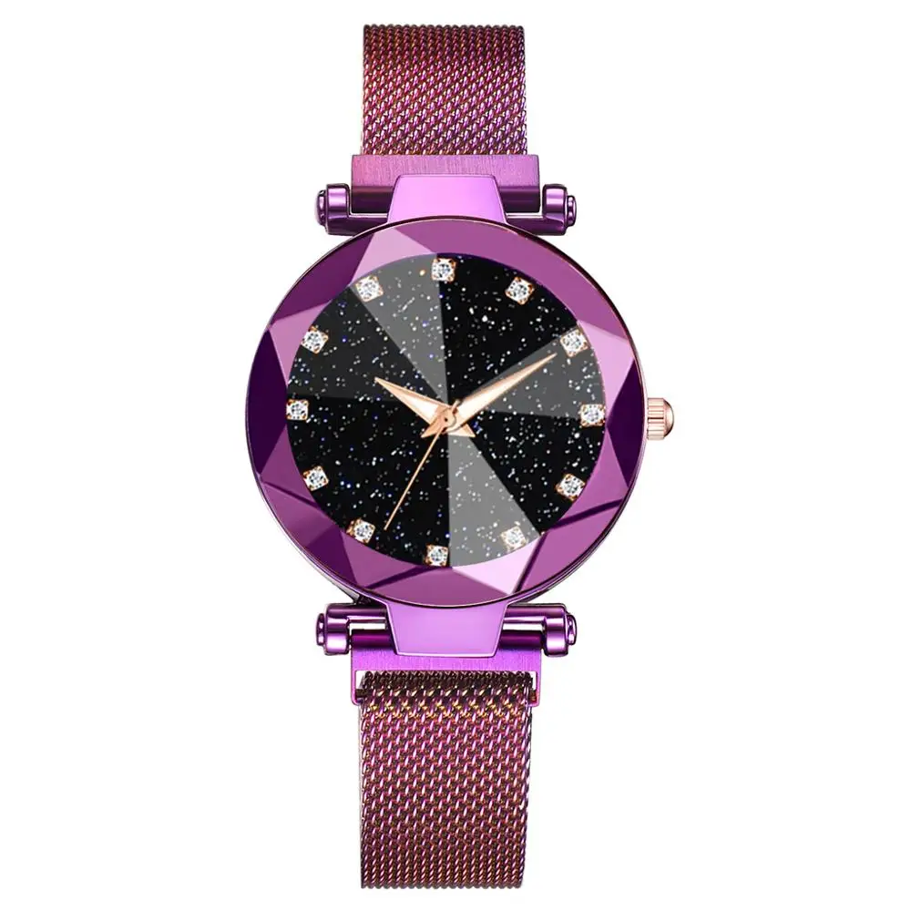 Purple 3266 Женские модные роскошные часы из нержавеющей стали с магнитной пряжкой на ремешке, преломляющие поверхность, светящийся циферблат, женские кварцевые часы - Цвет: Purple 3266