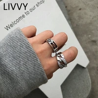livvy silver color cross chain rings for men women retro personality combination rings wholesale 2021 trend