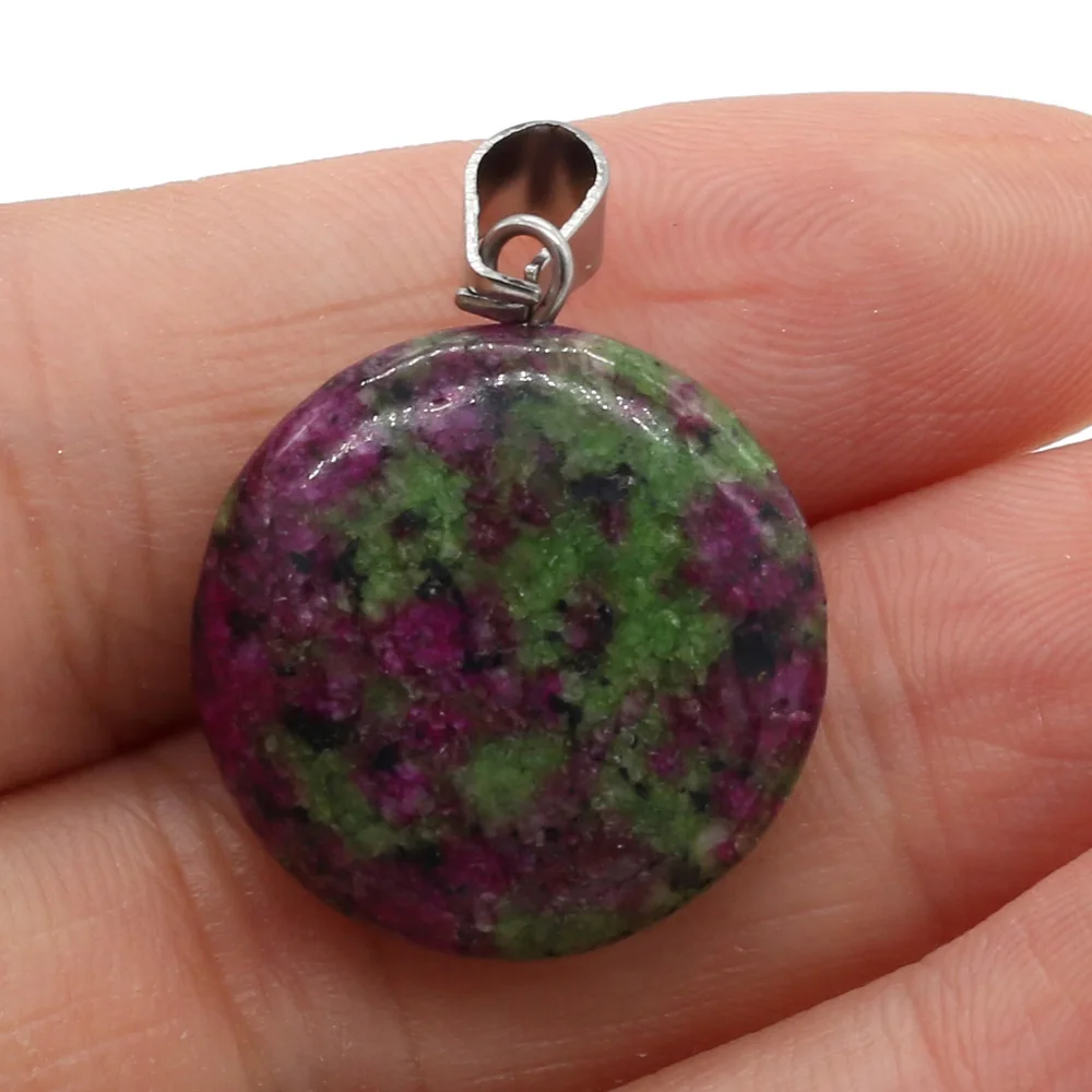 

Natural Stone Pendant Round Rose Quartzs Unakite Turquoises Stone Charms Pendant For DIY Jewelry Best Birthday Gift Size 20x20mm