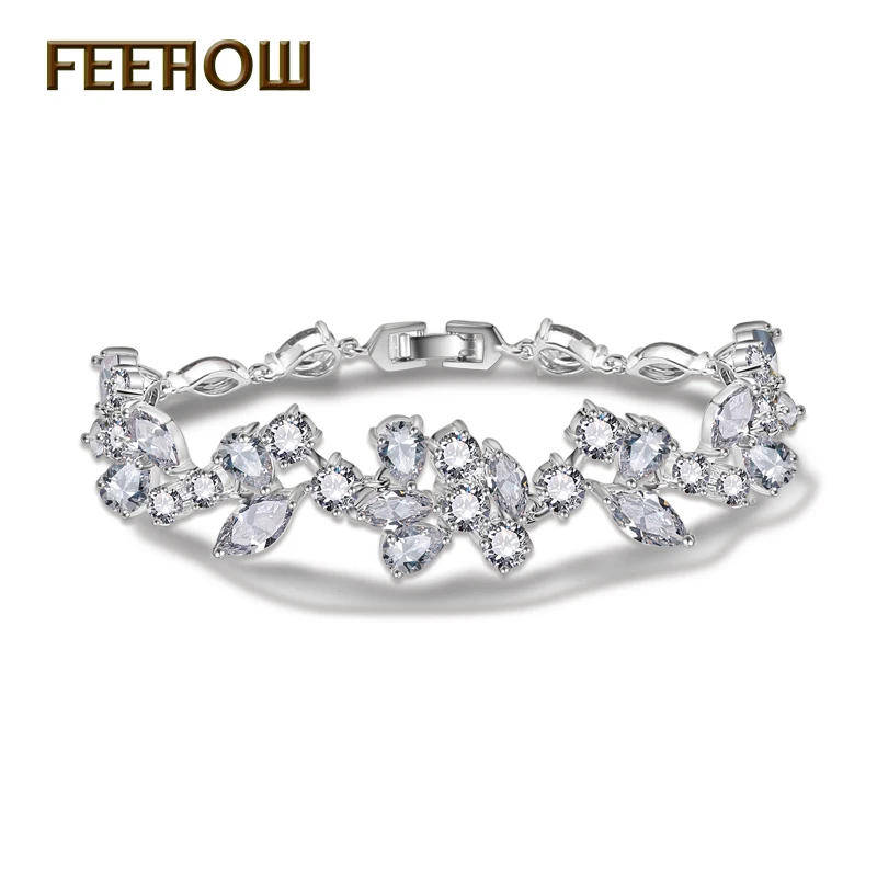 FEEHOW модный прозрачный белый браслет с маркизой и грушевидной огранкой AAA +