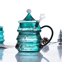 christmas tree glass cup heat resistant glass coffee cup creative christmas mug with lid milk cup couple cup christmas present