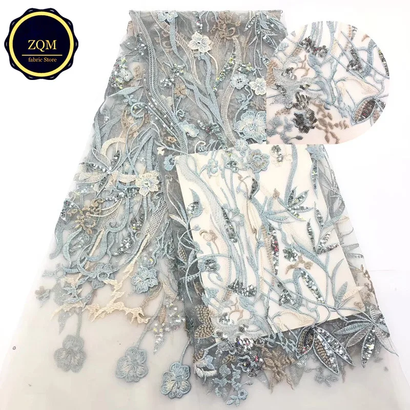 ZQM 2019 New African tulle Lace Fabric French embroidery design sequins with High Quality for women wedding dresses | Дом и сад
