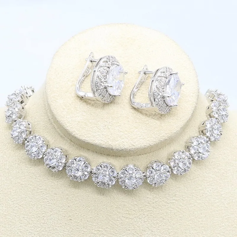 925 марка серебряный цвет набор украшений для женщин браслет из белого циркония