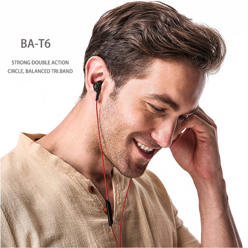 Uiisii наушники BA-T6 с двойным драйвером, шумоизоляция, Hi-Fi стерео наушники для спорта, музыки, игр, наушники для IOS и Android
