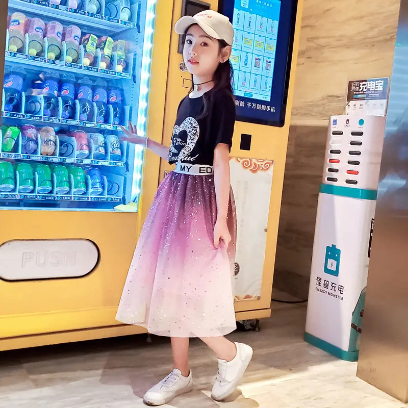 2020 комплект одежды для маленьких девочек Летняя юбка с кружевом + штаны рисунком