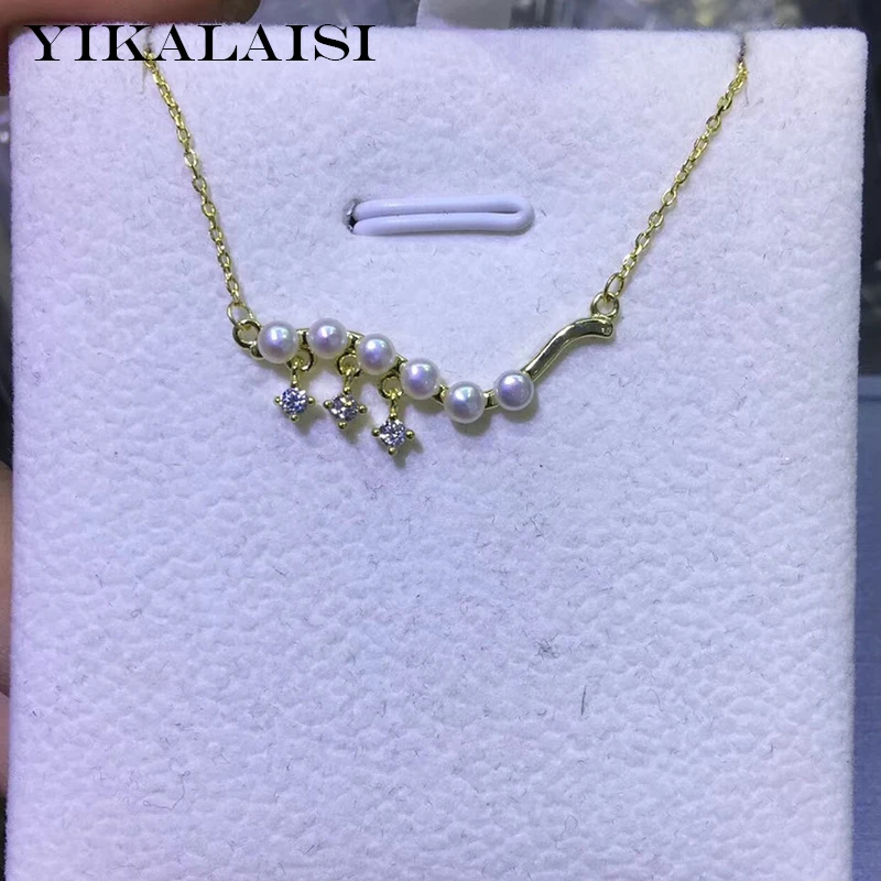 

YIKALAISI 925 Sterling Silver Jewelry Pearl Necklace 2019 Fine Natural Pearl jewelry 2-3mm pearl Necklace For Women wholesale
