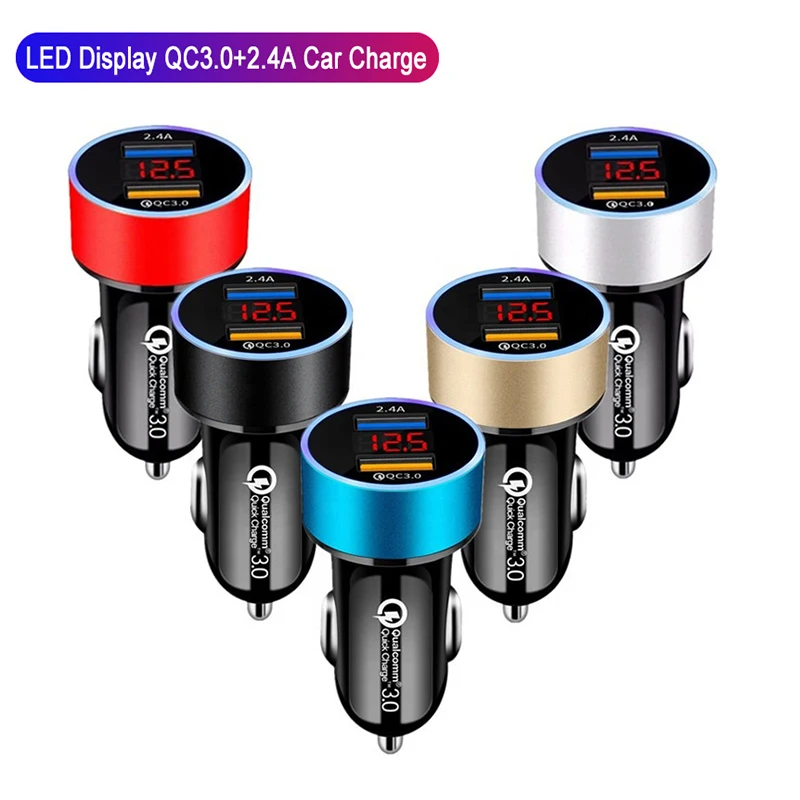 

4.8A 5V Car Chargers 2 Ports Aluminum Dual USB Car-charger Adapter Fast Charging For iPhone 11 8 Plus Tablet Power Bank