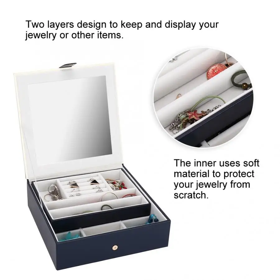 2 слоя PU серьги из кожи кольца коробка для хранения ювелирных изделий держатель